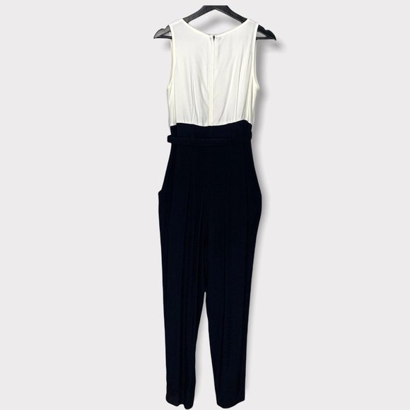 Vintage 90s Off White Black Sleeveless Belted Jumpsuit Medium - Picture 4 of 15